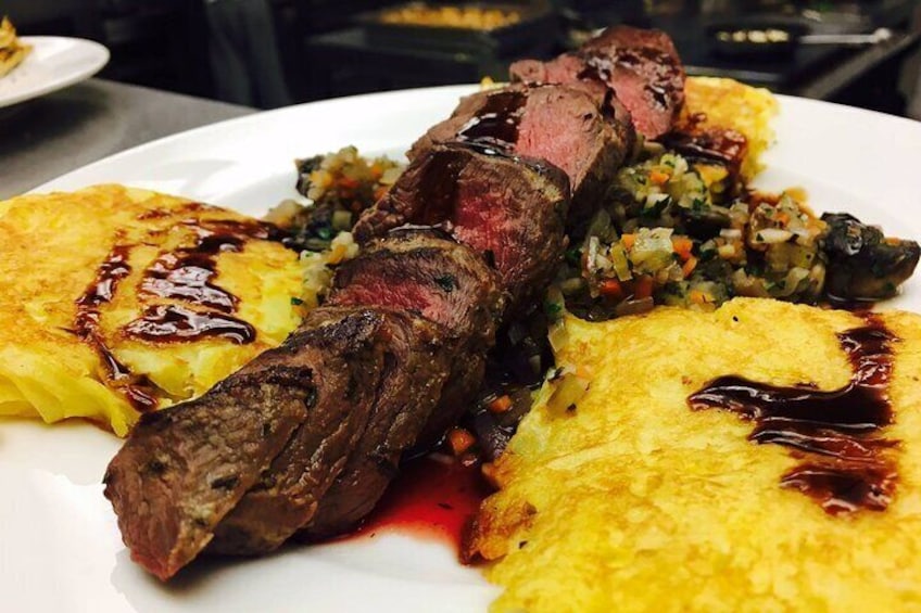 Mashed potatoes and beef at U Forta restaurant
