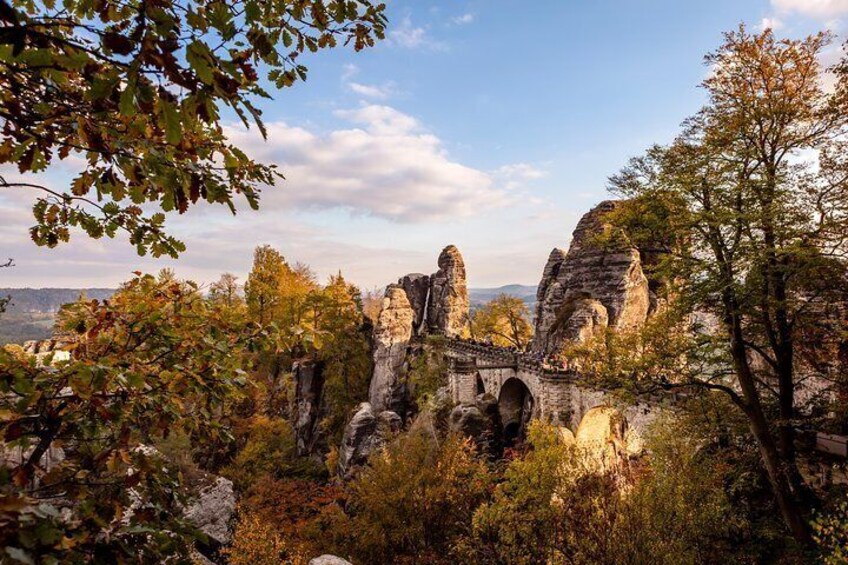 Bastei Bridge from the German side of Saxon Switzerland National Park.