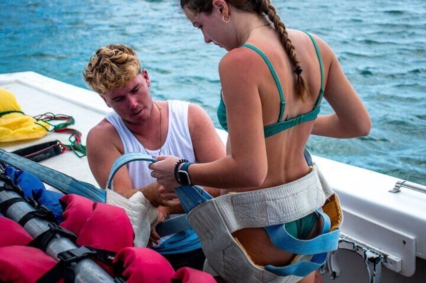 Crew preparing parasailers