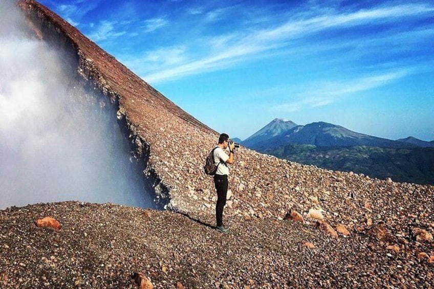 Crater of Telica Volcano with a landscape view to San Cristobal Volcano 
