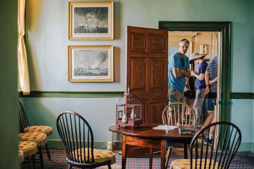 Visitors tour the Little Parlor in the mansion at Mount Vernon.