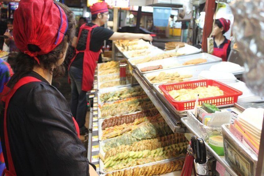 Check out that pancake market with a huge variety of nibbles