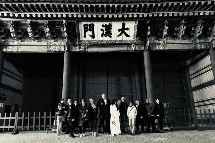 In front of a palace on our special annual tour with Minji the Ghost