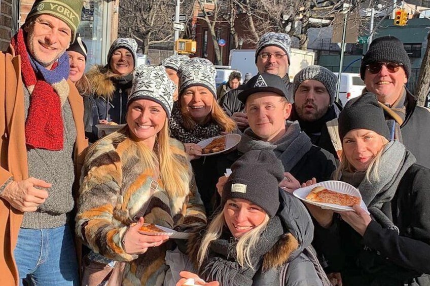 It's never too cold to eat a New York style slice, outdoors, even in January!