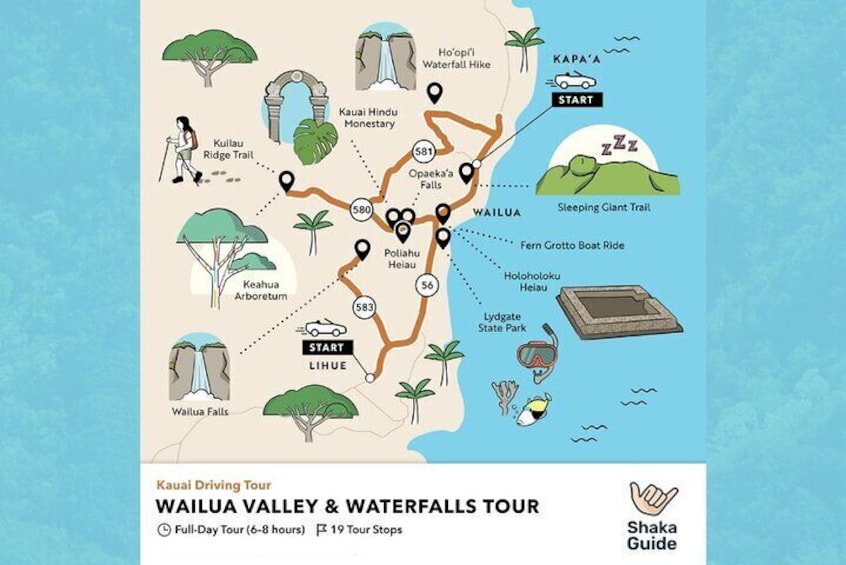 wailua valley & waterfalls tour map