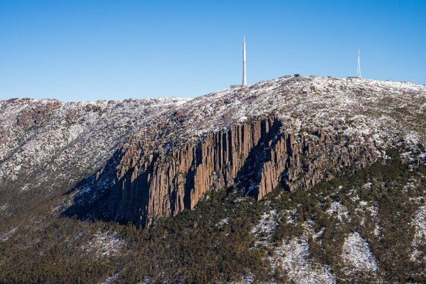 The sheer dolerite columns of the Organ Pipes on kunanyi/Mt Wellington.