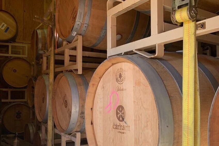 The barrel room at Carhartt offers a great glimpse into the wine production process.