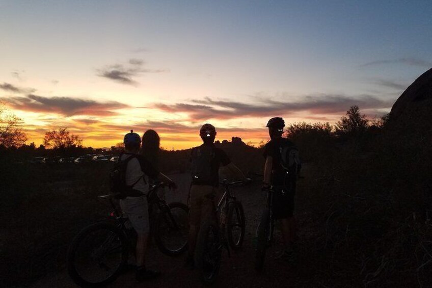 Beautiful night out on the mountain bikes at Papago Park. Taking in our beautiful AZ sunset.
