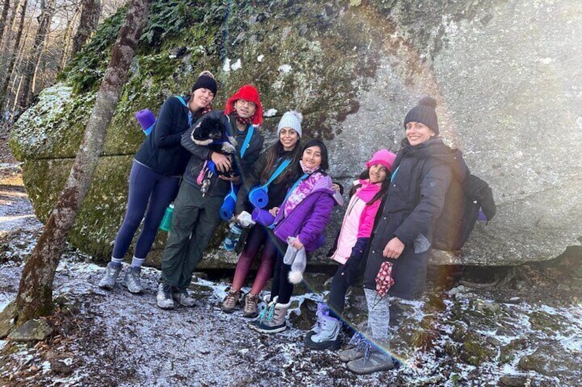 A snowy family hike in the winter. Even the pup loved it! (pets welcome with private group bookings)
