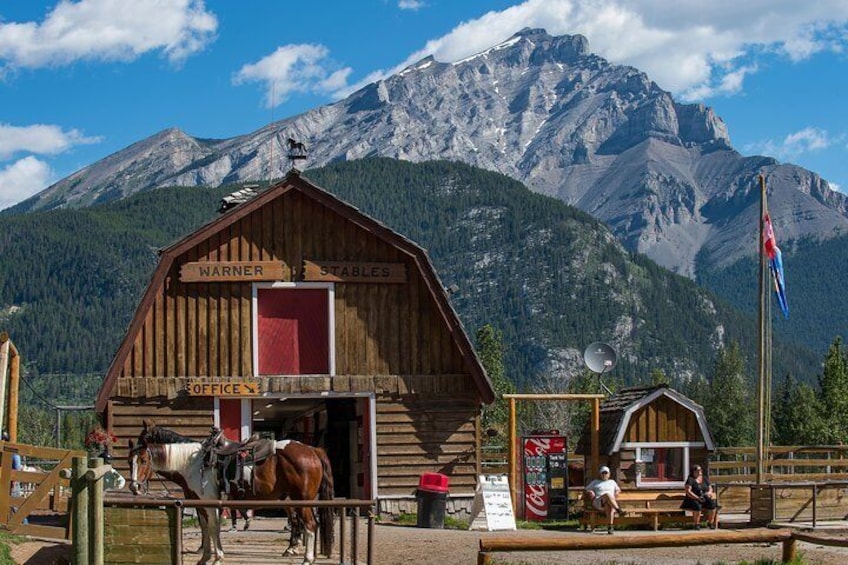Meet at Warner Stables in Banff for your wagon or horseback ride
