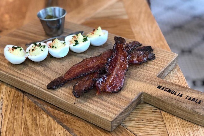 Show item 5 of 21. Magnolia Table, deviled eggs and candied bacon