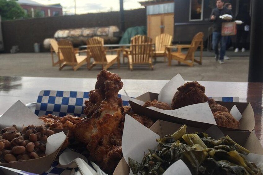 Delicious fried chicken and sides at one of our local food carts