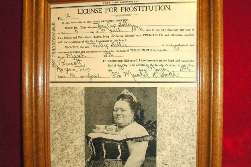 Tea Cup Sallie's prostitution license. 