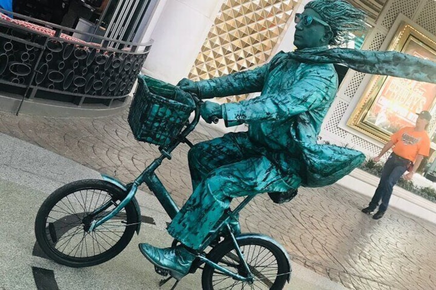 The living cyclist statue of Fremont Street