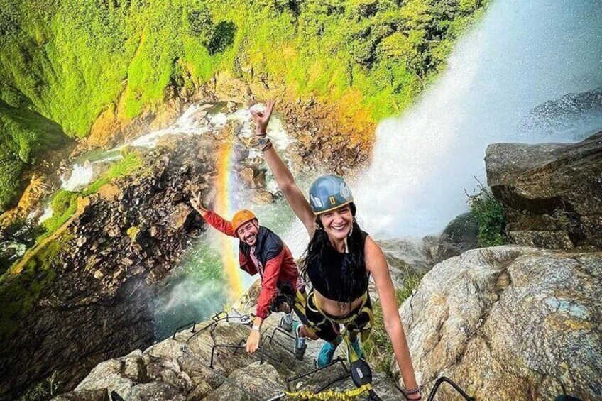 Climbing beside the waterfall!