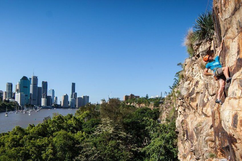 Taking a rest near the top of a Kangaroo Point climb
