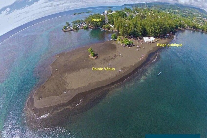 the Venus Light house and black sand beach