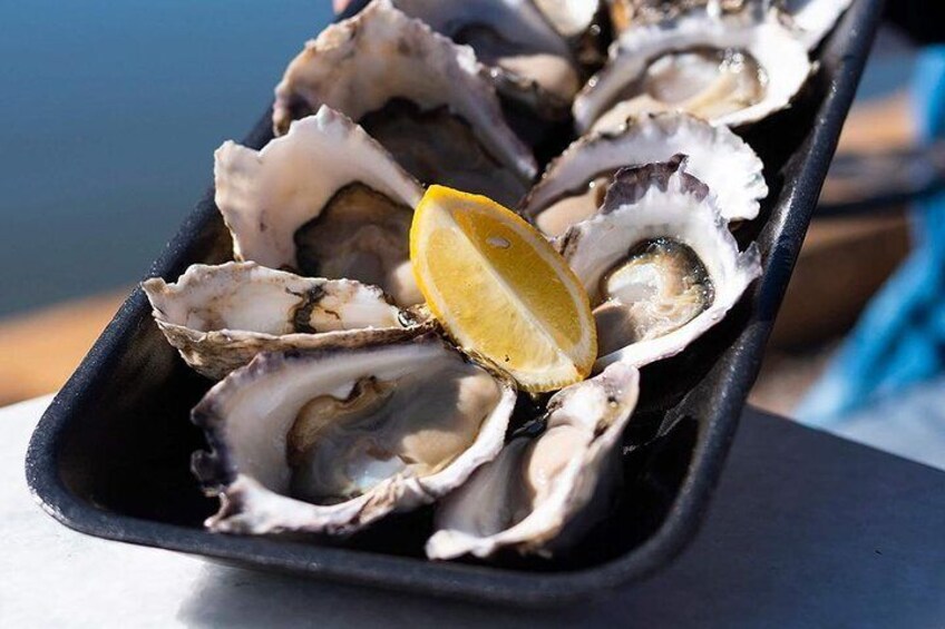 Locally grown oysters - with a complimentary glass of wine!