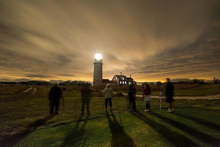 Jay's group shoots long exposures at Cape Cod Light.
