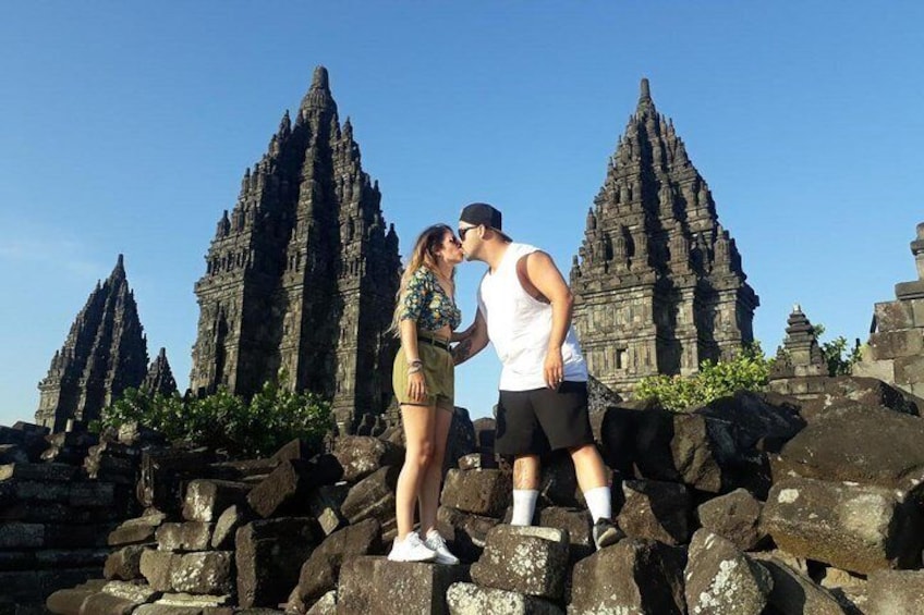 Honeymoon couple by the Prambanan temple