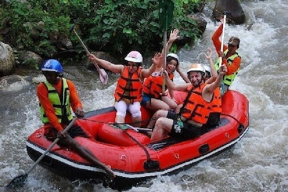 PHUKET: White Water Rafting 7 km-Zip Line.-Waterfall-Buddha Cave Temple-Lun...