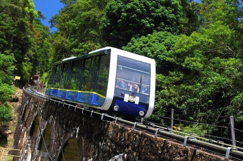 Picturesque funicular train ride to the top of Penang Hill