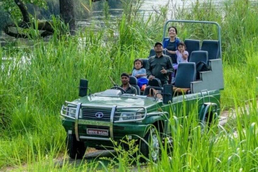 Jeep safari inside national park.