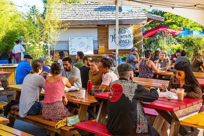 Enjoy a tasty lunch from Portland's Original food cart pod!