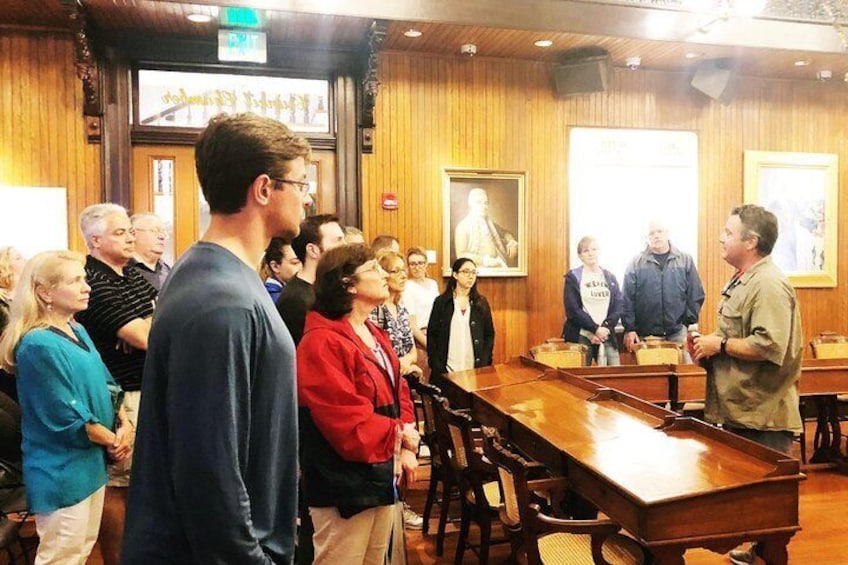 Inside City Hall chambers with Daniel