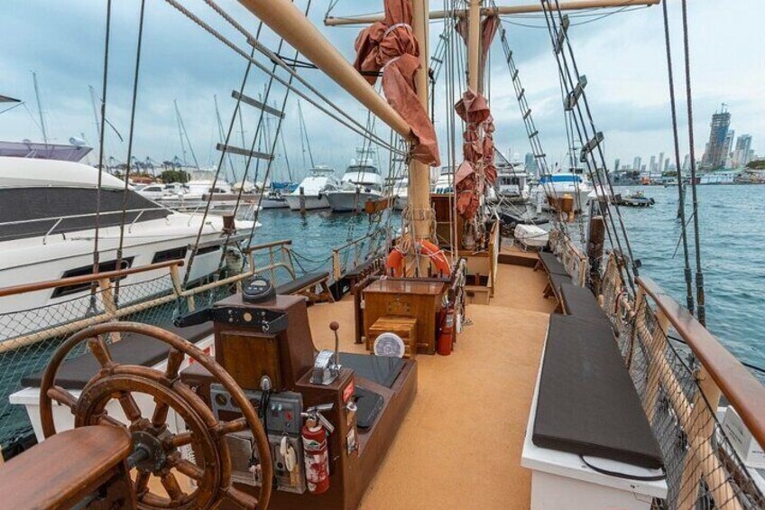 On deck of La Fantastica Cartagena pirate boat