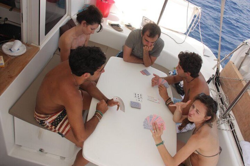 Have some quality time with friends on our catamaran