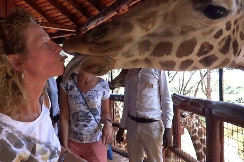 Kissed bya graffe at giraffe center Nairobi