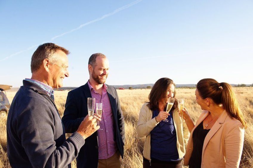 Enjoying sparkling wine after the flight