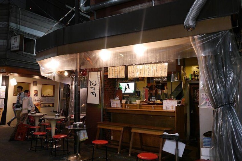 A typical sidewalk bar and restaurant.