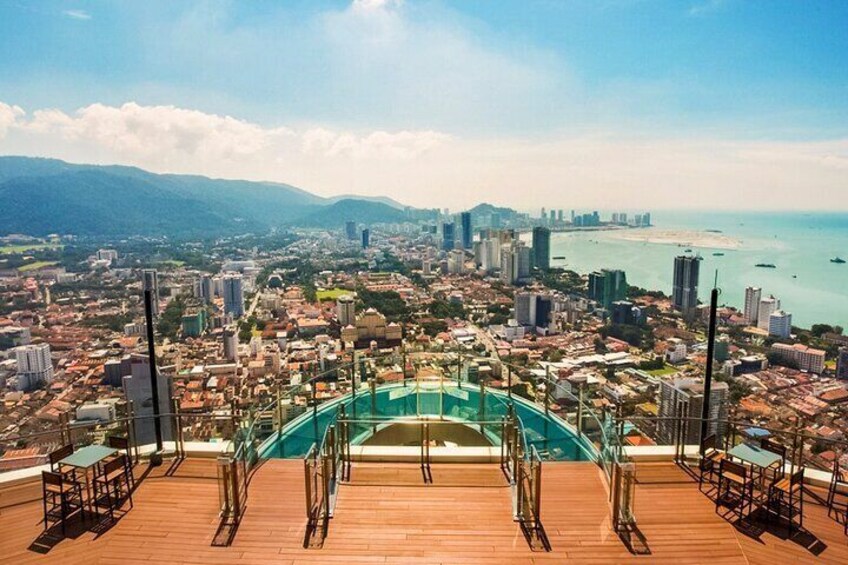 Enjoy the breathtaking bird’s eye view of Penang Island from an open-air platform at the highest point in George Town, The Top Komtar Tower