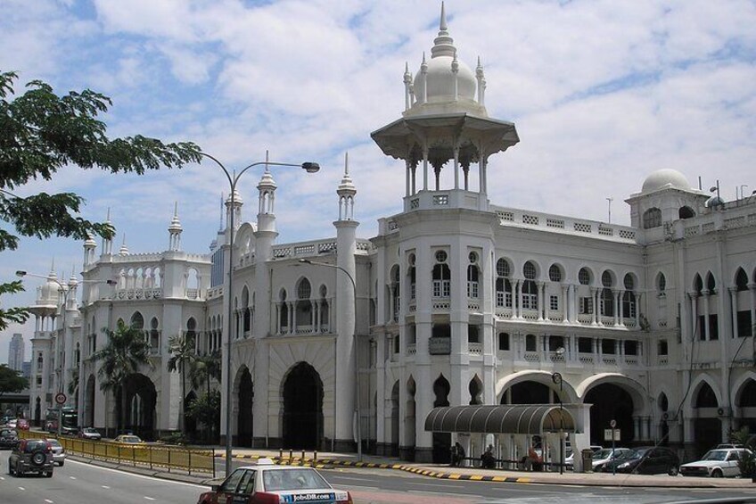 Historic railway station with Mughal features.