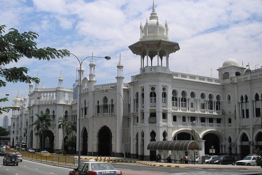 Historic railway station with Mughal features.