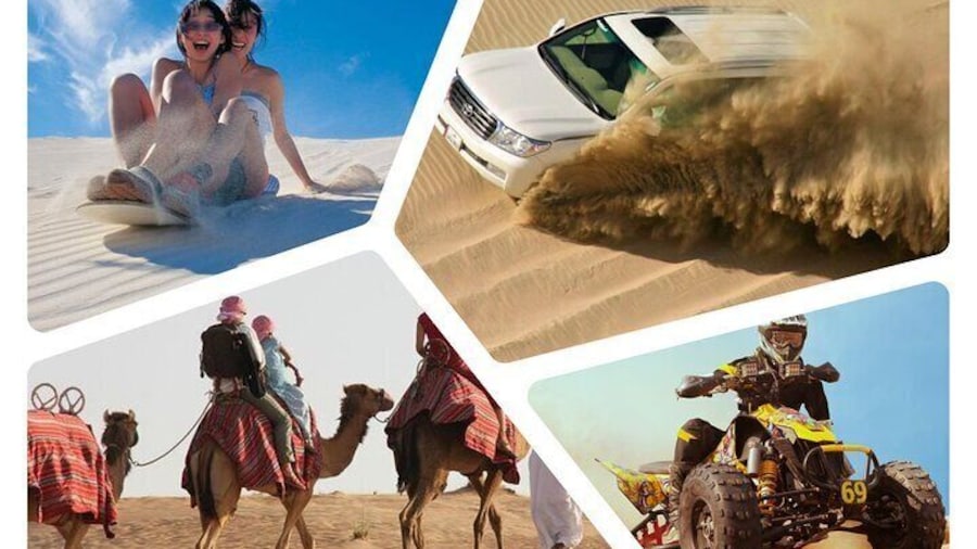 Desert safari, Dune bashing, sandboarding, camel, ATV Option