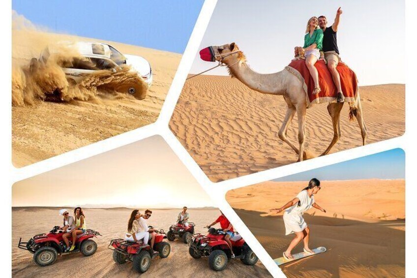  Desert safari, Dune bashing, sandboarding, camel, ATV Option