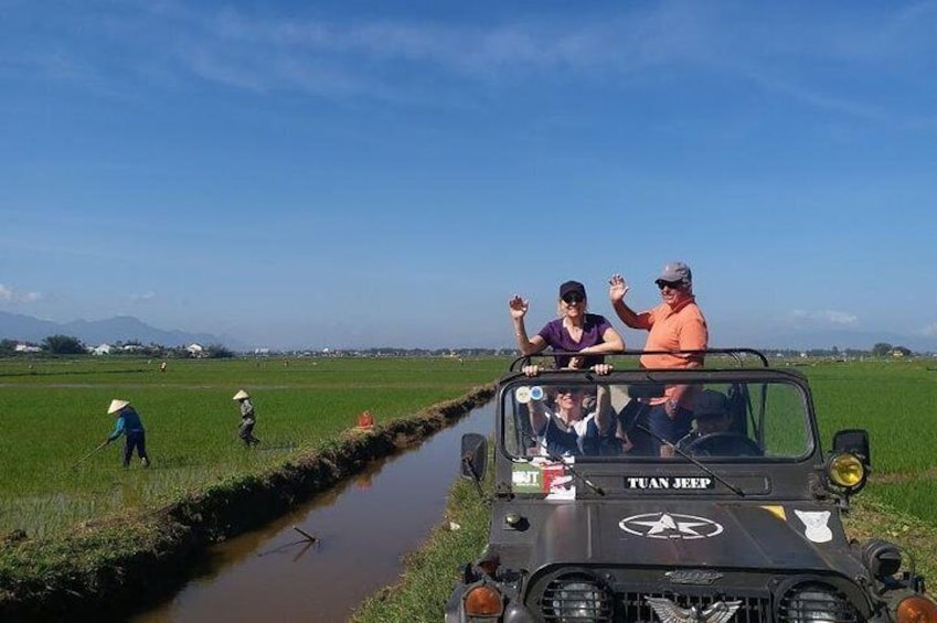Driving through endless rice paddy fields