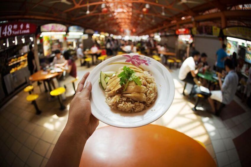 The famous Singapore chicken rice at Maxwell Center