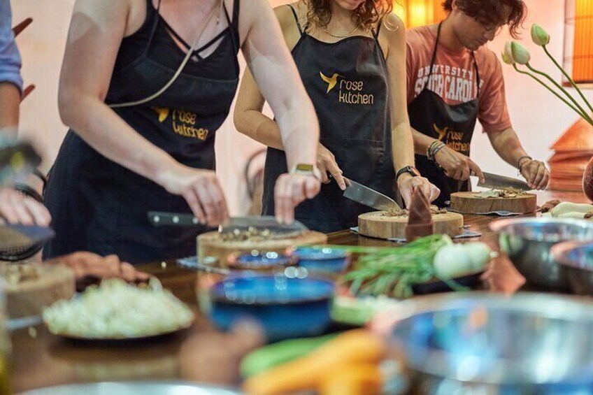 Best Cooking Class in Hanoi with fried spring rolls, Bun Cha (BBQ Pork Noodle), Vietnamese Egg Coffee, Pho Ga (Chicken Noodle), Pho Bo (Beef Noodle), Vietnamese Pancake (Banh Xeo)