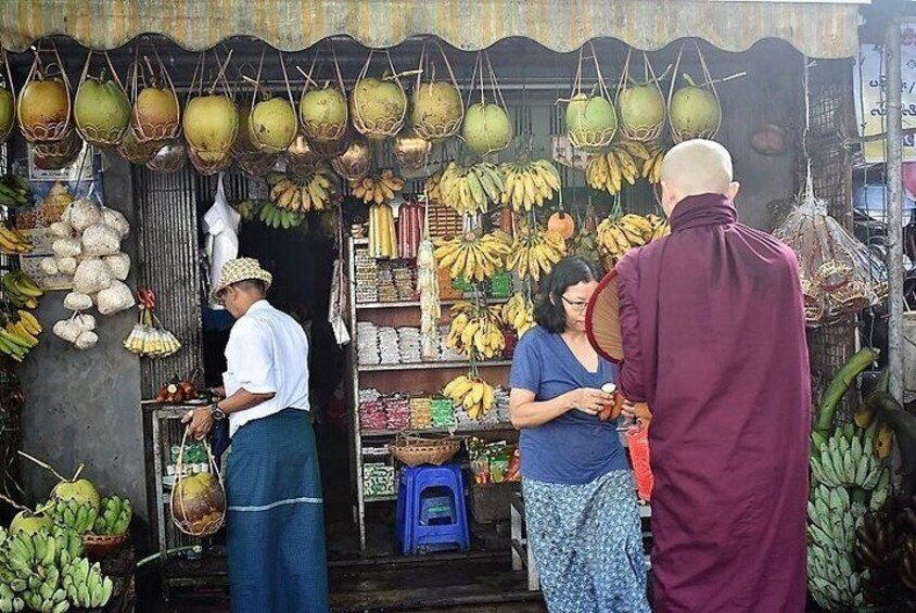 Monk is going around for alms giving