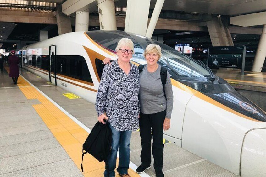 Happy Guests enjoy bullet Train experience 