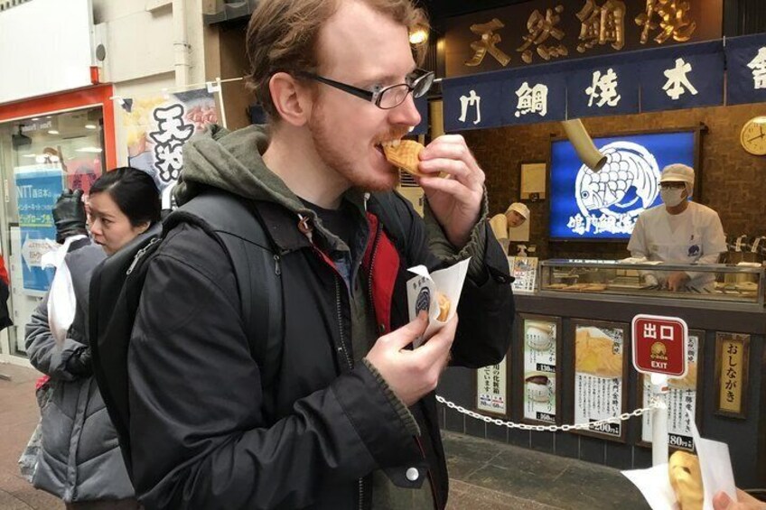 Tasting taiyaki - sweet bean snack
