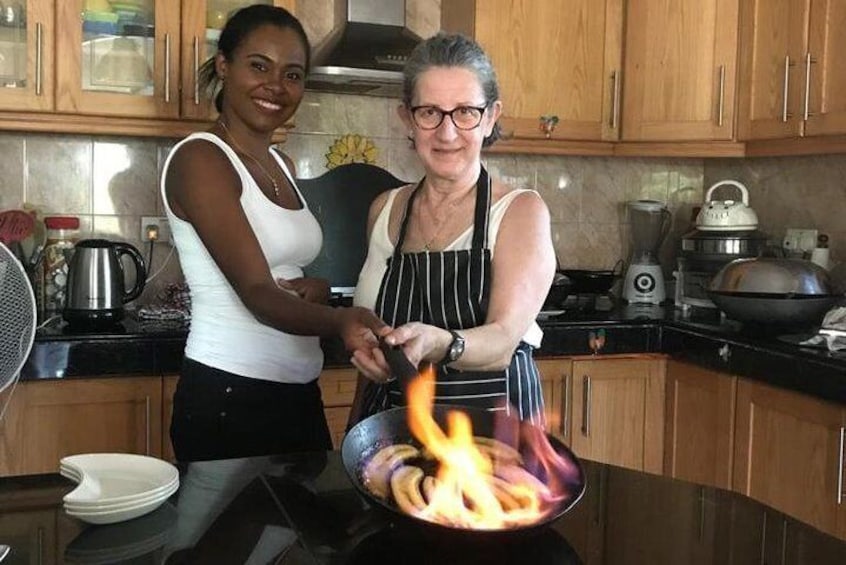 We flambee, these bananas from Port-Louis market