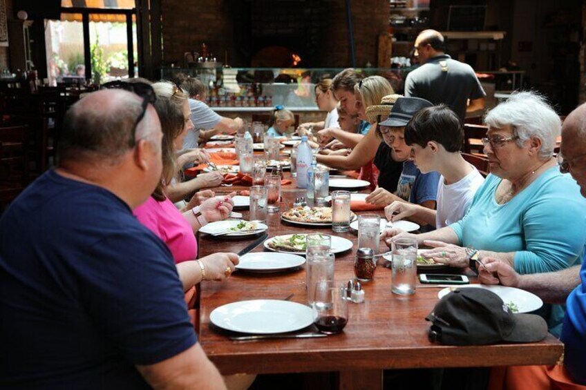 Sitting down for wood fired pizza in the Fulton Market