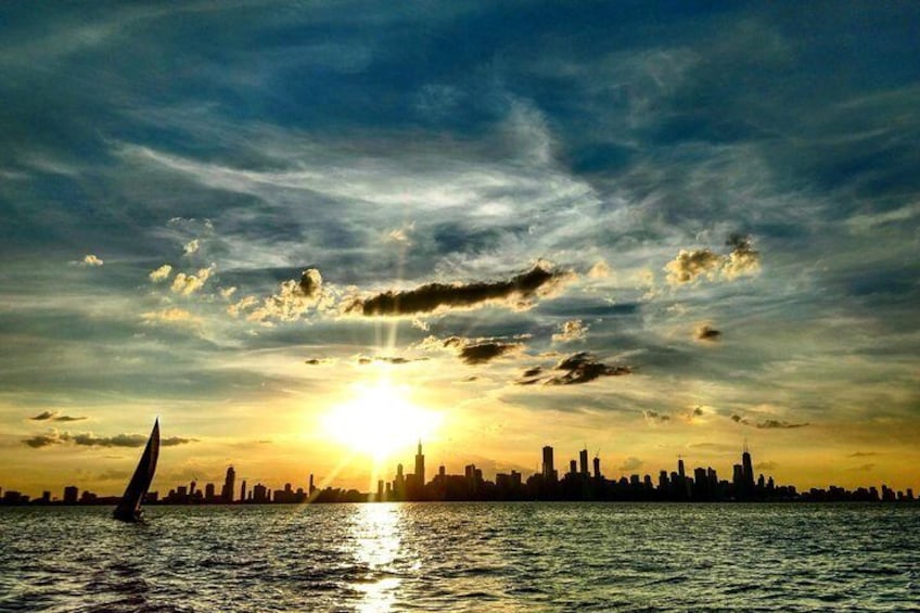 Relaxing sail at sunset on Lake Michigan