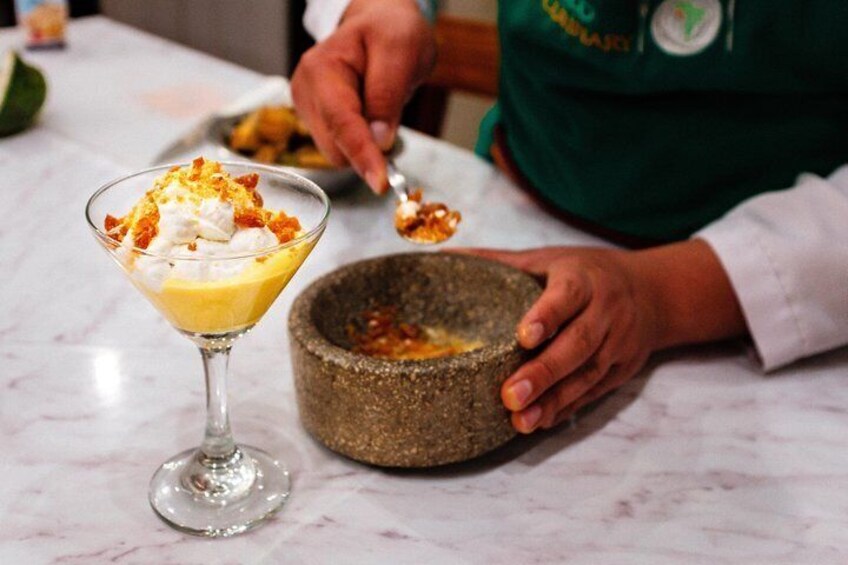 Lucuma pudding is a Peruvian dessert made with a type of fruit native to Peru and long used as a sweetener and a flavoring agent.