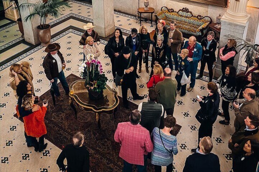 Tour group inside of the Menger Hotel